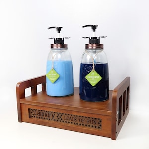 50oz Glass Mason Jar Style Laundry Bottle with Laundry Station | Laundry Collection | Refillable Detergent Bottles |Soap Container Dispenser