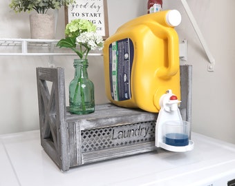 Rustic Wood Laundry Detergent Station: Drip Catcher & Dispenser