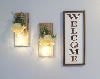 Custom Welcome Wall Plaque, Personalized Farmhouse Wall Art, Gather Hello Sign Wood Signs for Home Decor, Framed Dining Room,New Home Gift