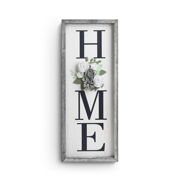 Vertical/Horizontal HOME Sign w Felt Flower For O Farmhouse Wood Framed Sign for Home Decor,Gallery Wall Art,Home Plaque Wall Hanging Sign