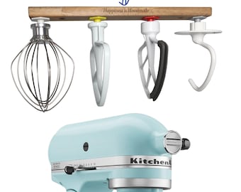 Custom Text Farmhouse Wooden KitchenAid Attachment Holder | Under Cabinet or Wall Mounted Space-Saving Hanger