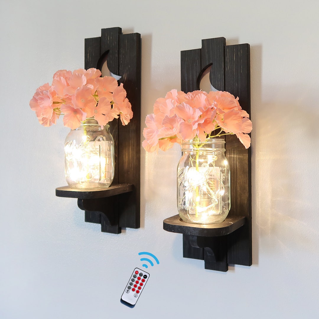 Wall Candle Sconces Set of 2, Sconces Wall Decor, Decorative Wooden