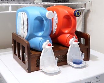 Wall Mounted Laundry Soap Station: Rustic Wood Detergent Dispenser with Drip Catcher
