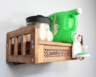 Wall-Mounted Wood Laundry Detergent Holder – Shelf & Organizer for Storage, Fits 2 Laundry Soap Bottles