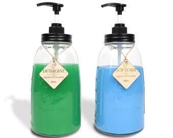 Glass Laundry Detergent Dispenser Set of 2 – 50oz Mason Jars
