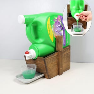 Personalized Text Laundry Detergent Holder Stand with Waterproof Drip Tray | Custom Laundry Dispenser Organizer