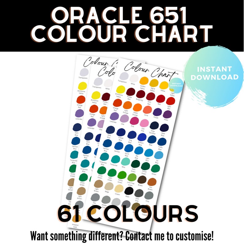 Oracle 651 Vinyl Colour Chart Customisation Available | Etsy