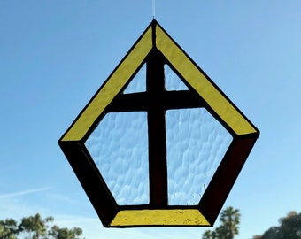 Cross in Pentagonal Window - Brown & Gold