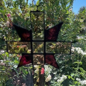 Beveled Amber Cross with Purple Starburst