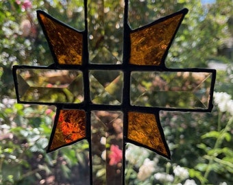 Beveled Gold Cross with Gold Starburst