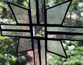 Higher Things Designer Glass Cross with Diffused Glass Accent and Black Patina
