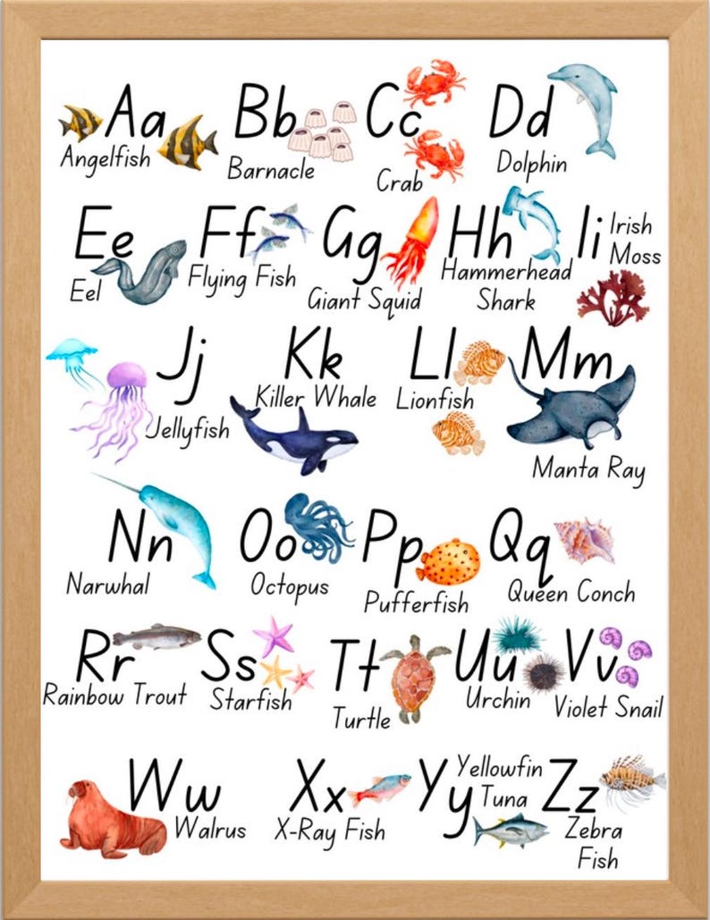 Ocean Animal Alphabet Poster: Instant Digital Download, Nursery Wall ...