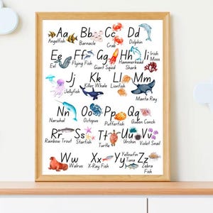 Ocean Animal Alphabet Poster: Instant Digital Download, Nursery Wall Decor, Educational Poster