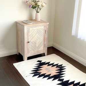 Naturally Dyed Handmade 3' x 5' Medium Accent Rug Blush Pink, Black and Gray Geometric