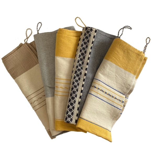 Individual Oversized Large Striped Cotton Hand Loom Dish Cloths /Dish Towels with Woven Hook for Hanging, 28" x 20". Mix and Match a set.