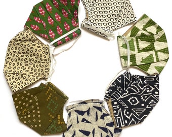 CLEARANCE 50% DISCOUNT - Block Printed Face Masks Washable, Handmade Cloth Face Masks for Summer and Fall