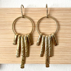 Hammered Gold Dangle Circle Earrings Made With Brass