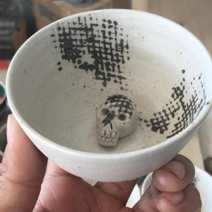 Set of Two, Pair of Ceramic Skull Mezcal Glass, Sipping Ceremonial Bowls, Jicaras, Mezcaleros, Copitas, Mezcal Sipping Cup, 4 oz shot glass