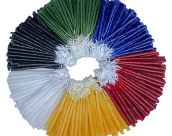 100 Small Stringed Handmade Hand Dipped Green, Red, White, Yellow, Blue, Black,  Ritual Ceremonial Taper Candles