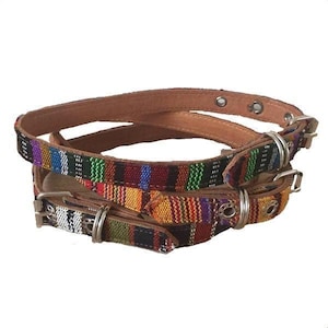 Small Tribal Leather and Cloth Dog Collar