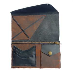 Schwarz und braun Unisex Leder Reise Brieftasche