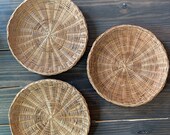 Set of Three Boho Wall Baskets Vintage Wicker Rattan Flat Wall Set Set of Hanging Baskets Basket Collage Boho Decor Bohemian