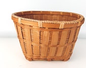 Vintage Wicker Boho Basket, Bohemian Basket Decor, Storage Organization, Waste Basket, MCM, Mid Century Modern, Planter Bin