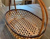 Vintage Wicker Basket Bin with Handle Planter Boho Decor Bohemian Retro Egg Berry Herb Garden Mid Century Modern