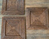 Set of Three Flat Boho Wall Baskets Photo Display Wicker Wall Basket Set Bohemian Accents