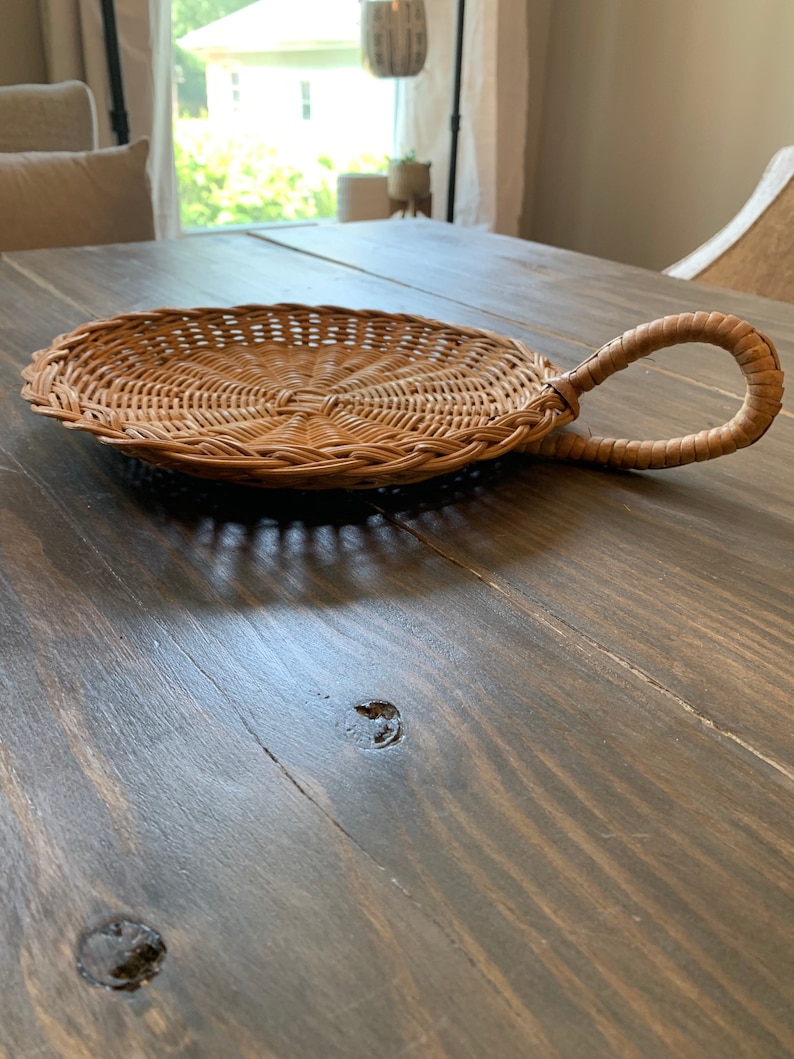 Vintage Wicker Wall Basket With Thick Handle Boho Hanging Etsy