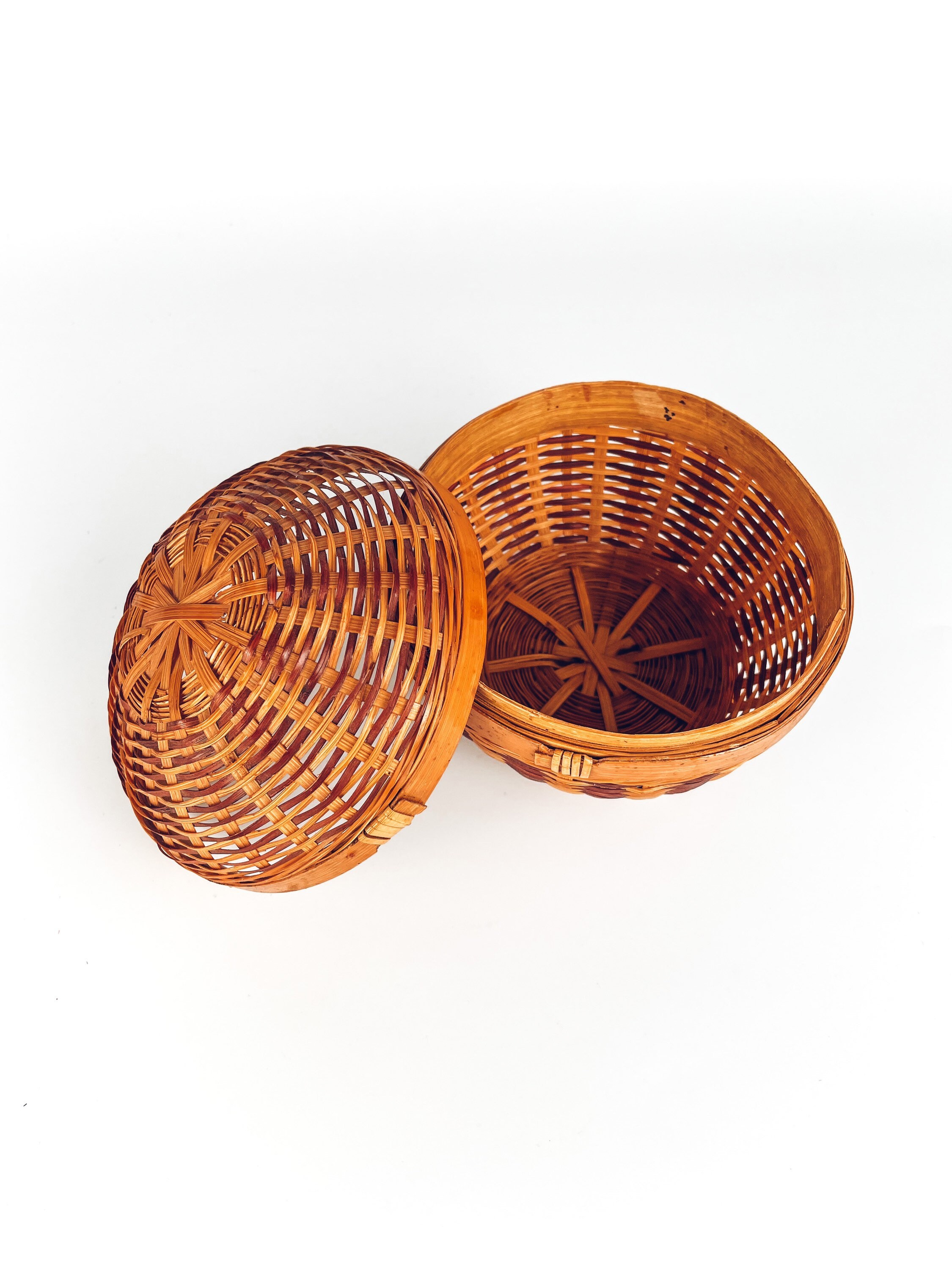 Vintage Wicker Sewing Basket with Lid Rattan Wicker Boho Etsy