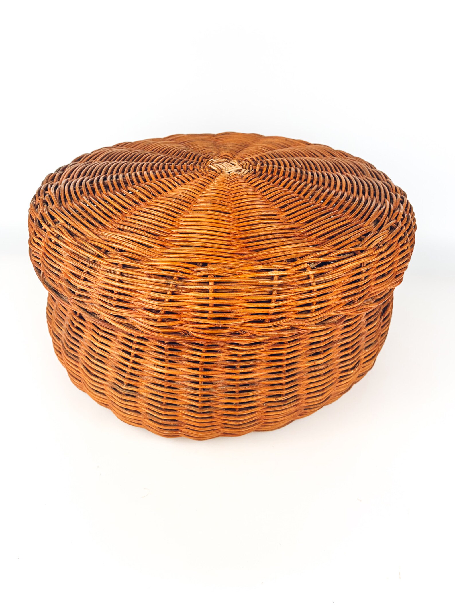 Large Vintage Wicker Sewing Basket with Lid Rattan Wicker Etsy
