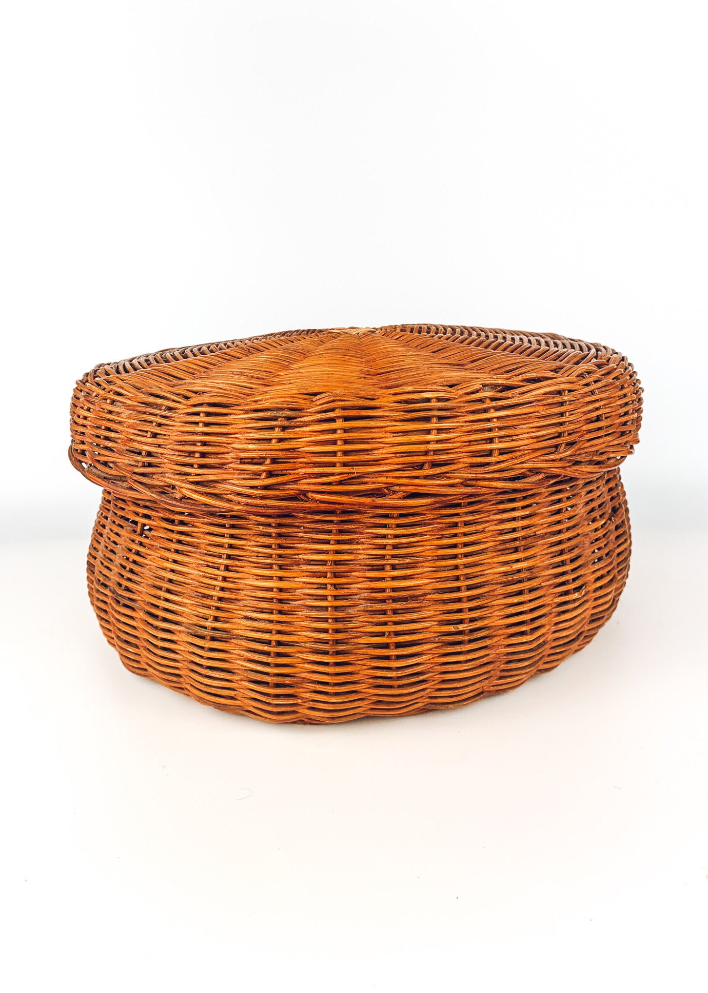 Large Vintage Wicker Sewing Basket with Lid Rattan Wicker Etsy
