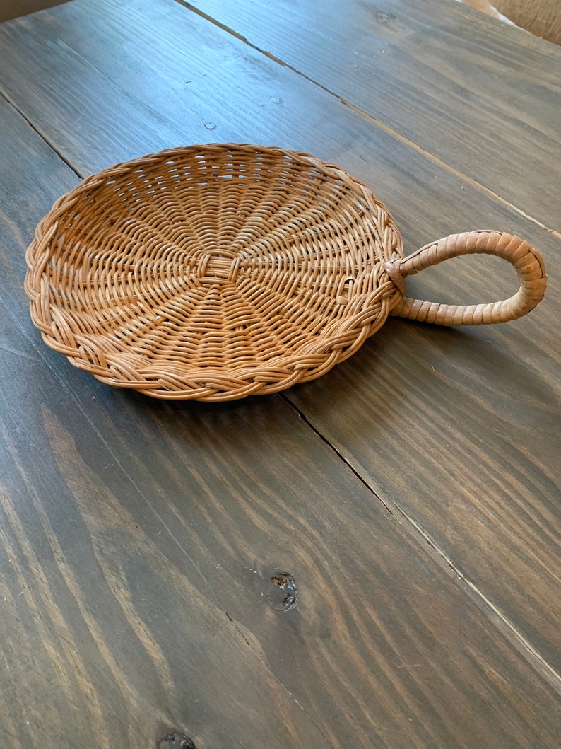 Vintage Wicker Wall Basket With Thick Handle Boho Hanging Etsy