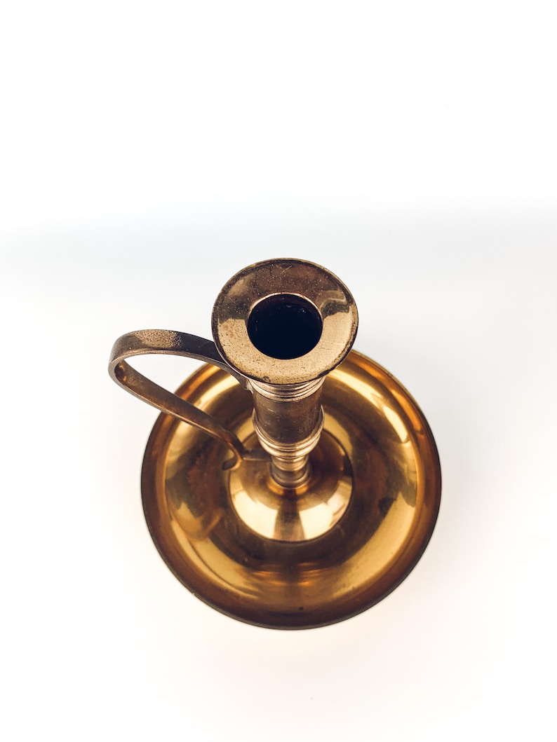 Large Brass Candle Holder with Handle Gold Metal Candlestick Vintage Boho Mid Century Modern Decor Candle Stick
