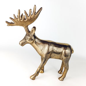 Vintage Gouden Kerst Rendier standbeeld Beeldje, Retro Boho Holiday Decor, Herten, Rudolph, Traditionele Mid Century, Rendierherten Decor