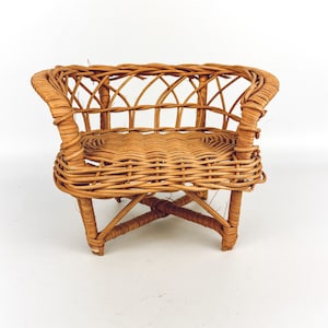Mini boho peacock chair planter stand | Vintage Wicker | Rattan
