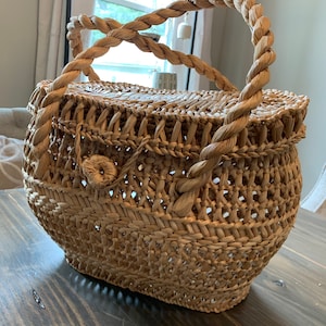 Vintage Wicker Purse, Picnic Basket, Boho Decor Bag, Suitcase Storage