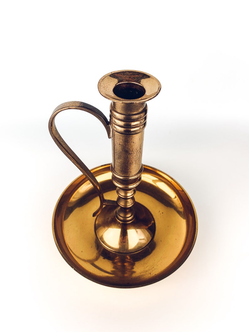 Large Brass Candle Holder with Handle Gold Metal Candlestick Vintage Boho Mid Century Modern Decor Candle Stick
