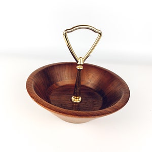 Small Vintage Wood Bowl with Gold Handle, Party Decor, Mint Nut, Snack Bowl, Boho Decor, Bohemian Wood, Serving Tray