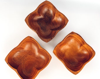 Small Square Vintage Teak Wood Bowl Boho Decor, Bohemian, Wood, Rustic Farmhouse, Mid Century Modern, MCM, Mini