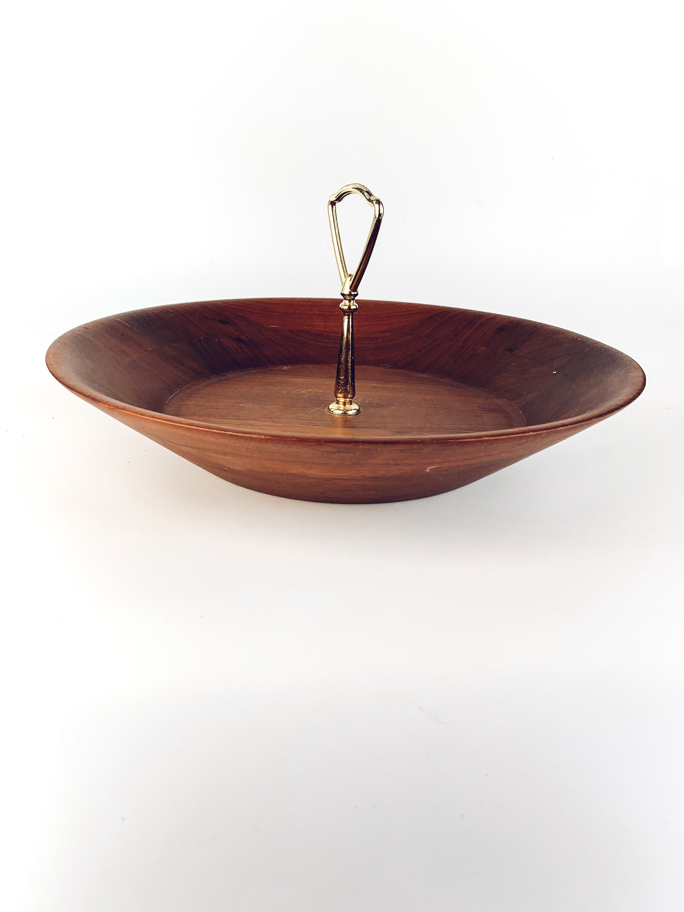 Large Vintage Wood Bowl with Gold Handle, Party Decor, Mint Nut, Snack Bowl, Boho Decor, Bohemian Wood, Serving Tray, Chip Veggie