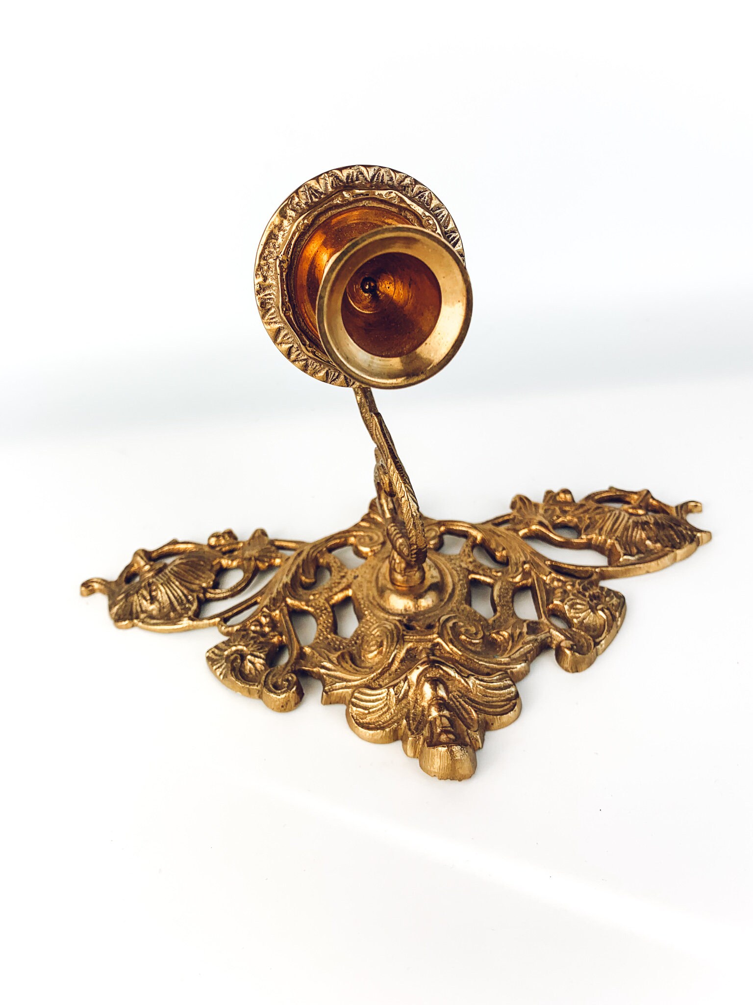 Vintage Wall Mounted Brass Candle Holder with Shelf & Floral Etsy