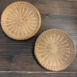 Zwei Boho Wandkörbchen | Vintage Wicker Rattan | Flaches Wandset | Paar Hängende Körbe | KorbCollage | Boho Dekor | Boho