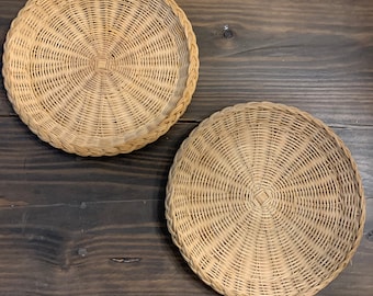 Set of Two Boho Wall Baskets | Vintage Wicker Rattan | Flat Wall Set | Pair of Hanging Baskets | Basket Collage  | Boho Decor | Bohemian