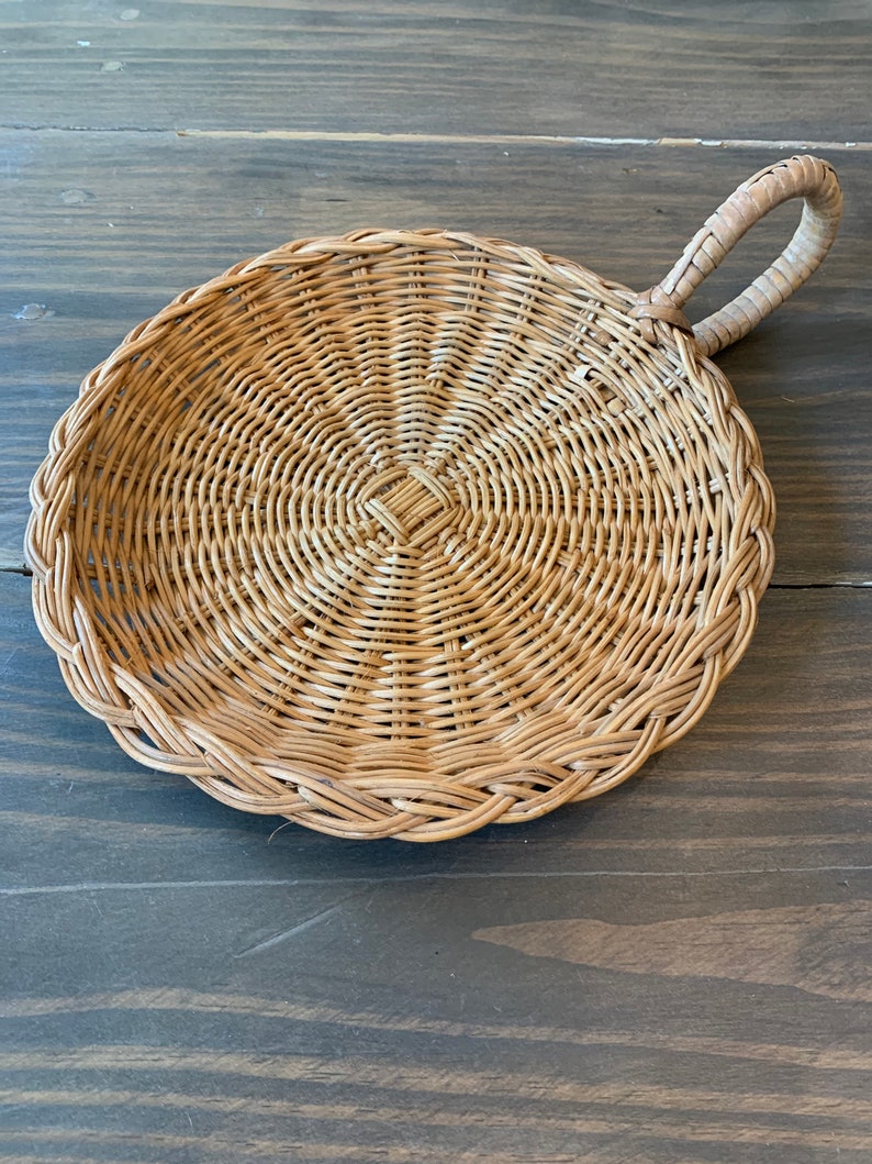 Vintage Wicker Wall Basket With Thick Handle Boho Hanging Etsy