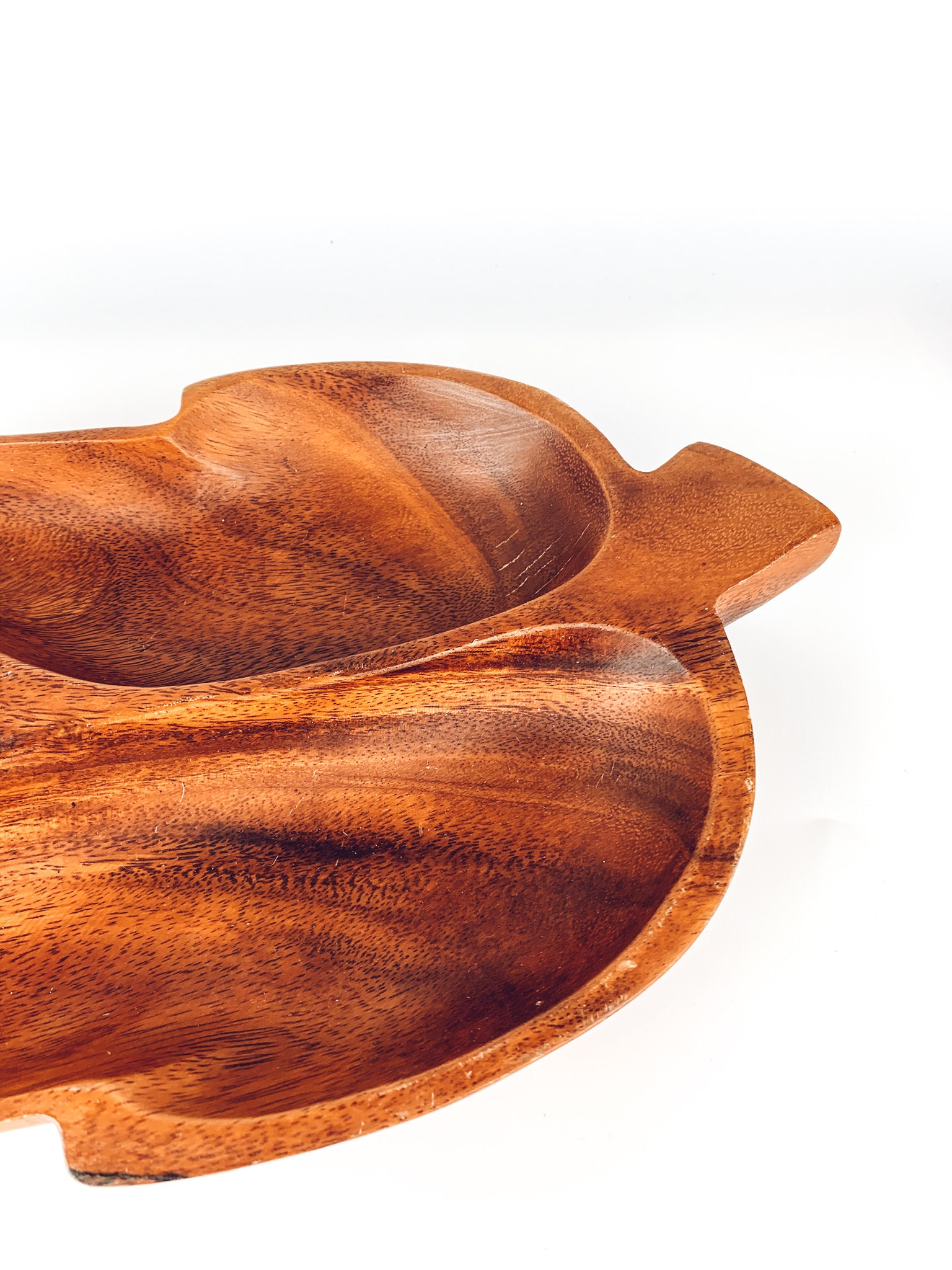 Large Vintage Leaf Divided Teak Wood Serving Bowl Boho Decor Etsy