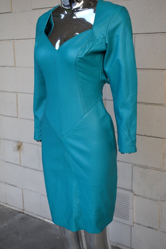 Hugo Buscati creamy turquoise leather dress - image 4