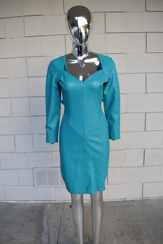 Hugo Buscati creamy turquoise leather dress - image 2