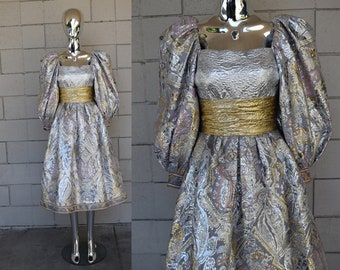Leonard Silver Lurex Brocaide Floral Ball Gown
